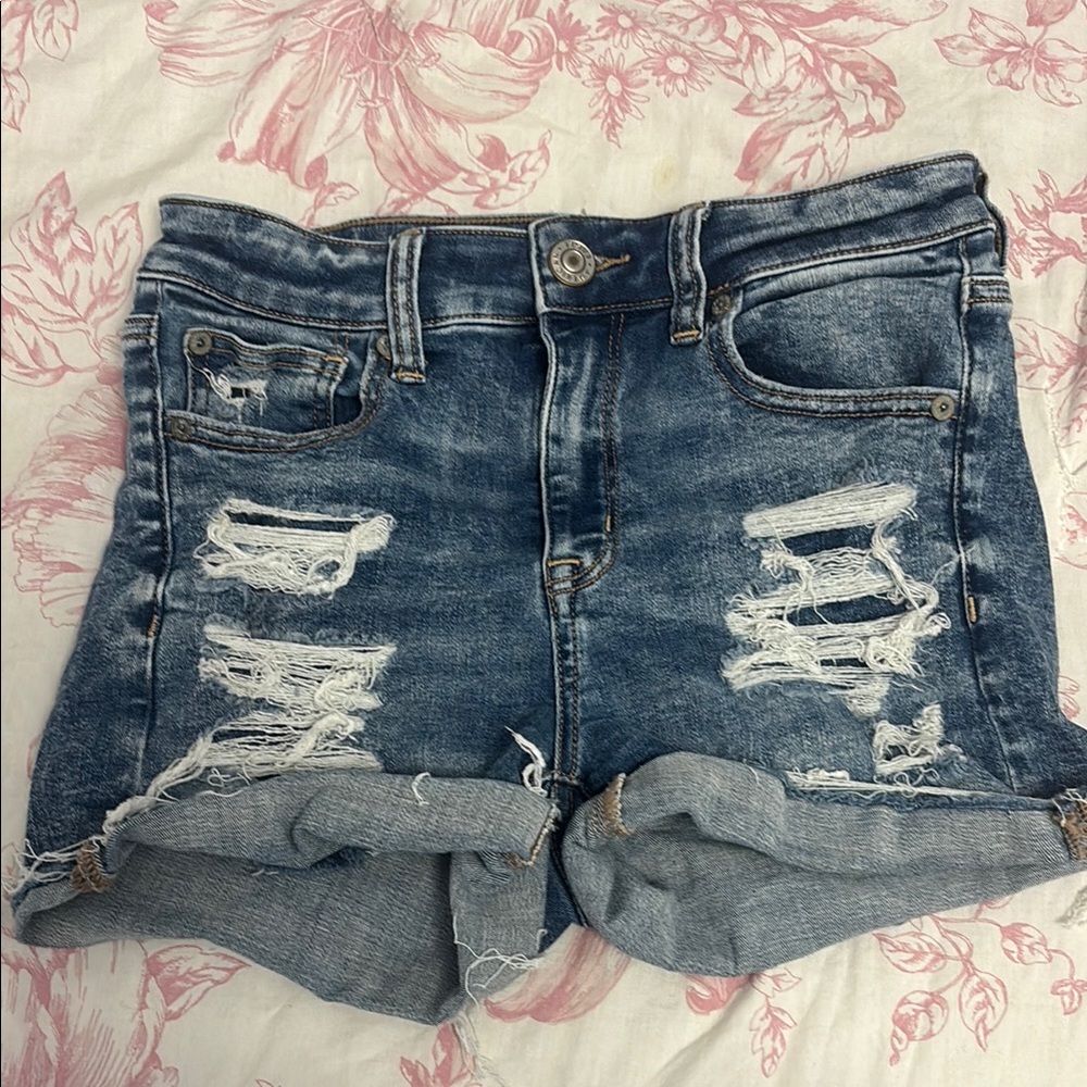 American Eagle Outfitters Blue Jean Shorts Distressed High-Waisted
